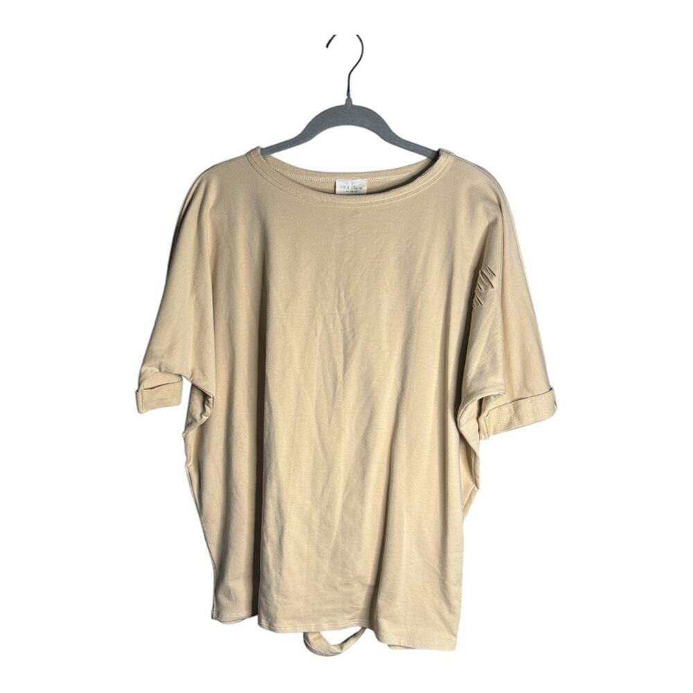 143 Story Tan Short Sleeve Shirt With Distressed Detailing Medium